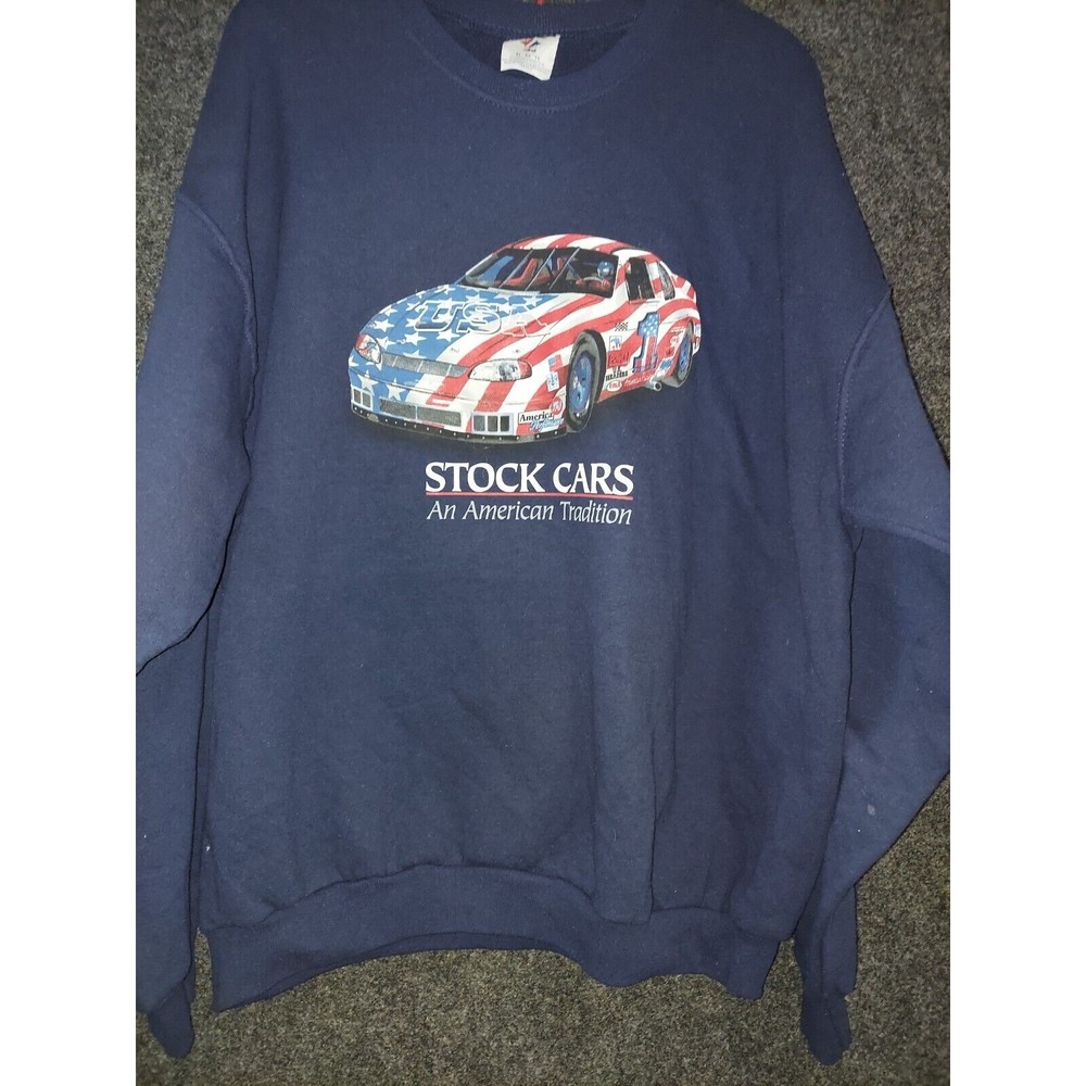 Vt  Stock Car  Jerzees Sweat Shirt American Flag USA Graphic  Pullover Crewneck